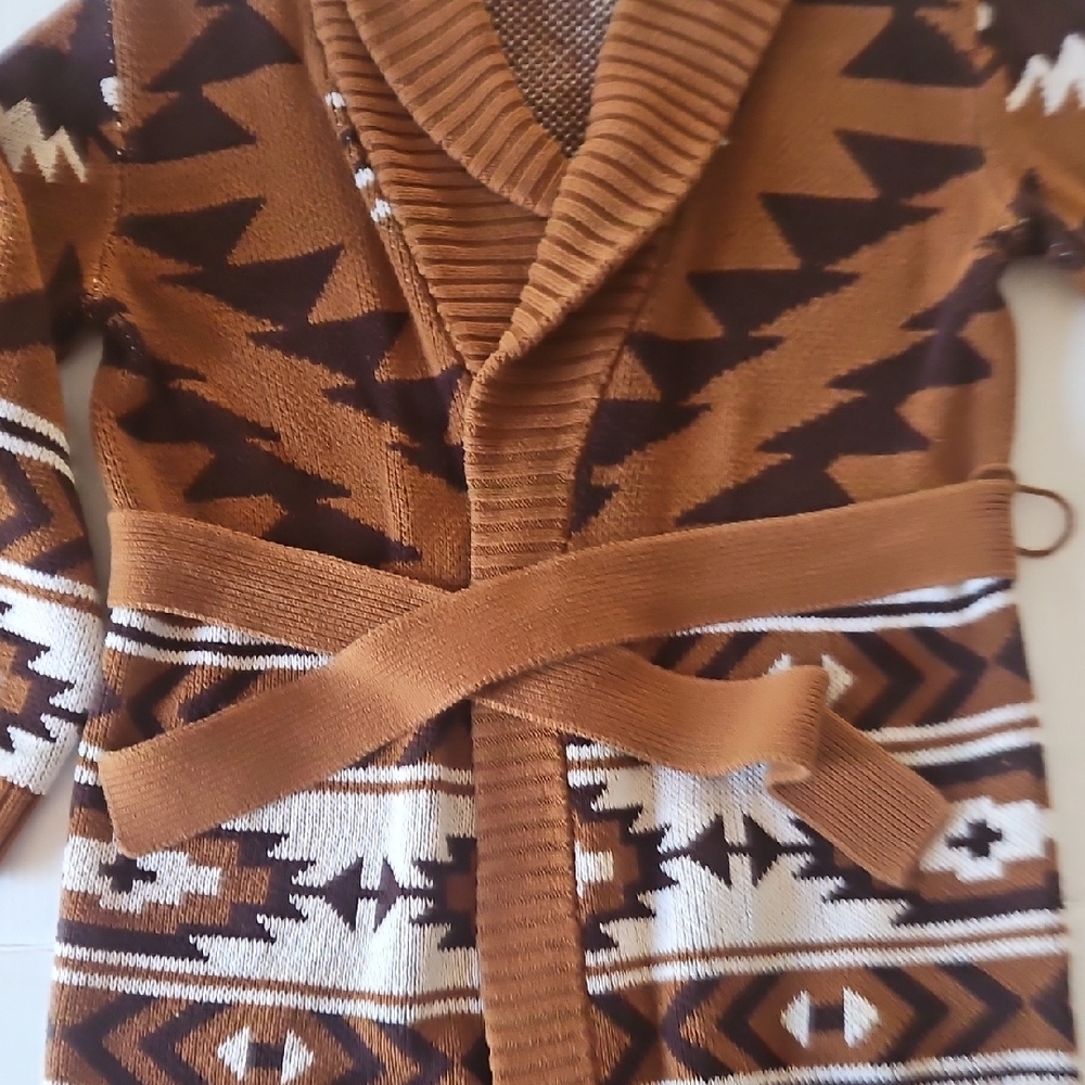 Lucky Brand Brown and Black Patterned Belted Cardigan - Picture 3 of 4